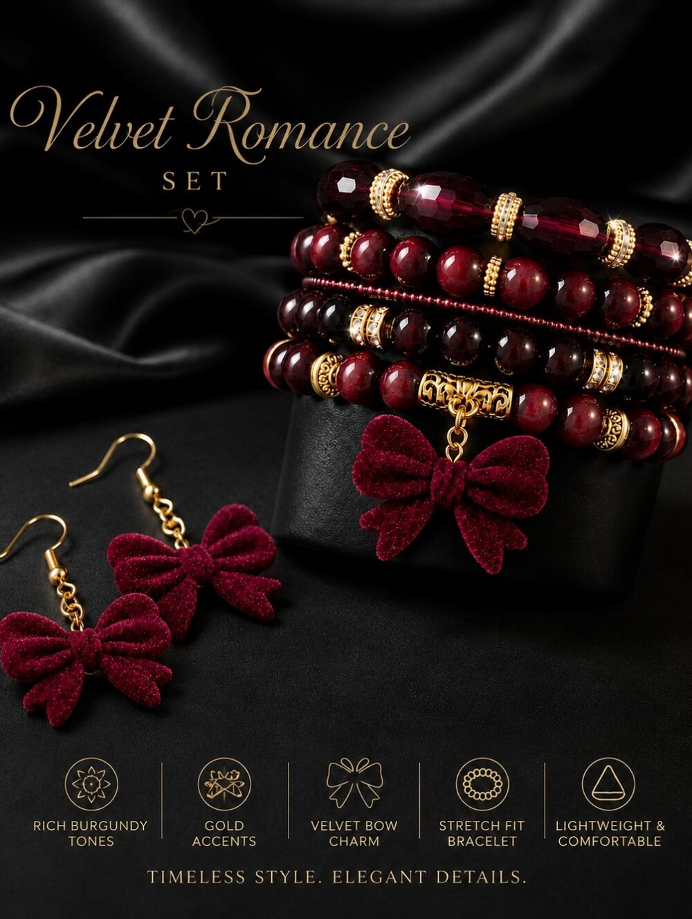 Velvet Romance Wrap Bracelet With Earings-Hand Crafted-New
